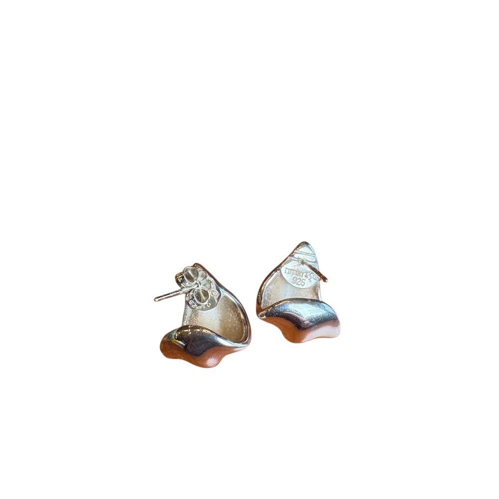 Vintage Tiffany & Co. Abstract Leaf Drop Sterling Silver‎ Earrings w/ Pouch - Picture 4 of 6